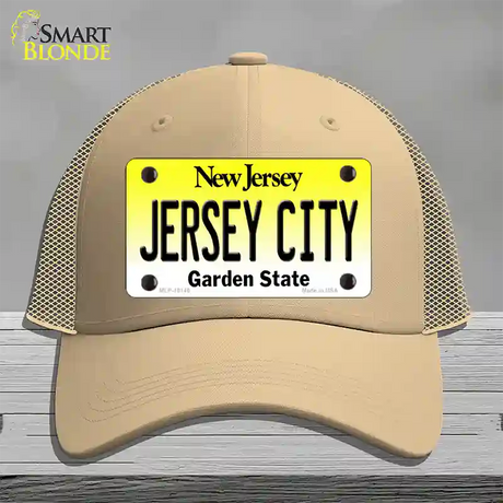 Jersey City New Jersey Novelty License Plate Hat Mesh / Khaki