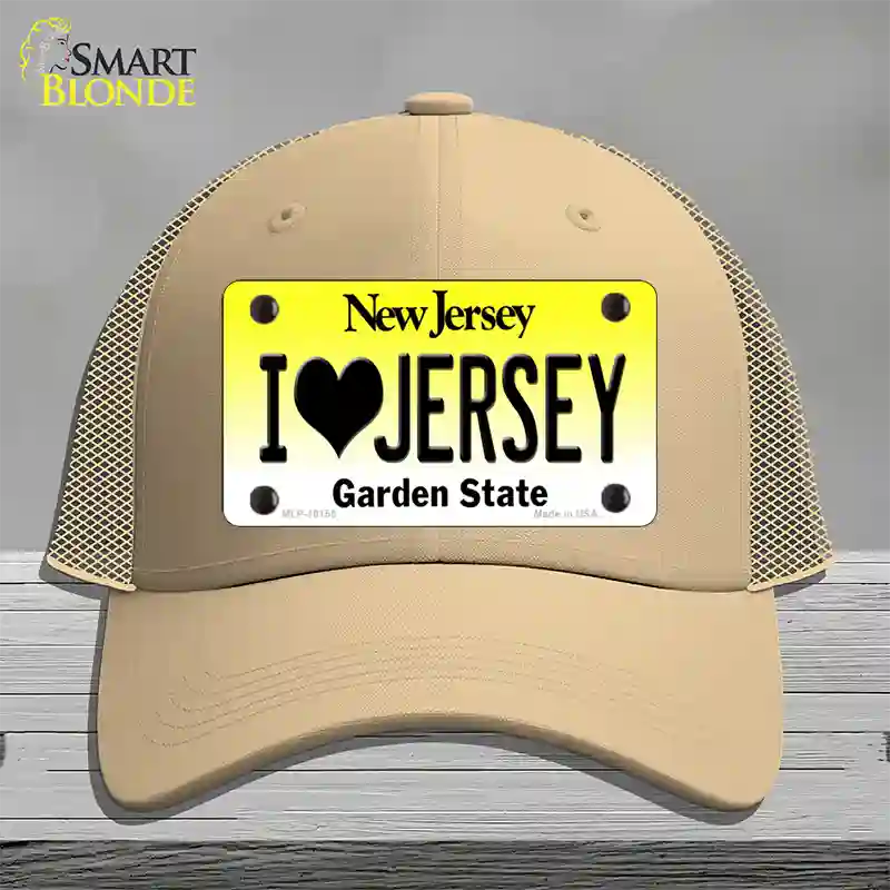 I Love Jersey New Jersey Novelty License Plate Hat Mesh / Khaki