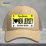 I Love New Jersey Novelty License Plate Hat Mesh / Khaki