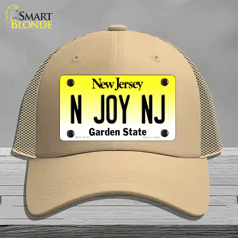 N Joy NJ New Jersey Novelty License Plate Hat Mesh / Khaki