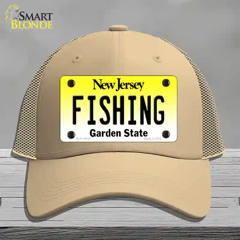 Fishing New Jersey Novelty License Plate Hat Mesh / Khaki