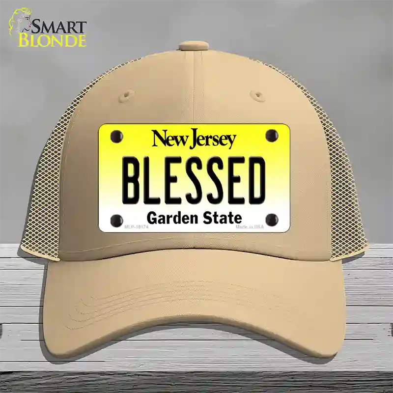 Blessed New Jersey Novelty License Plate Hat Mesh / Khaki