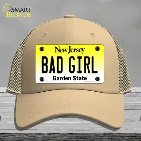 Bad Girl New Jersey Novelty License Plate Hat Mesh / Khaki