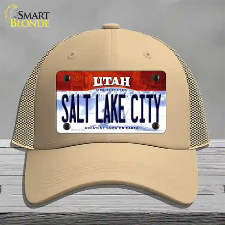 Salt Lake City Utah Novelty License Plate Hat Mesh / Khaki