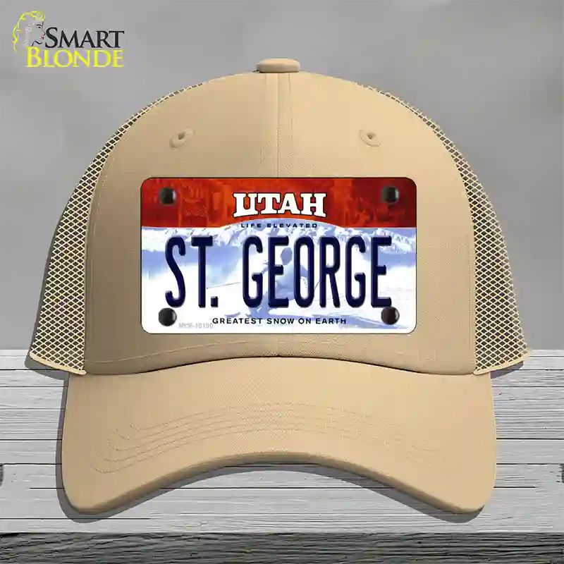 St George Utah Novelty License Plate Hat Mesh / Khaki