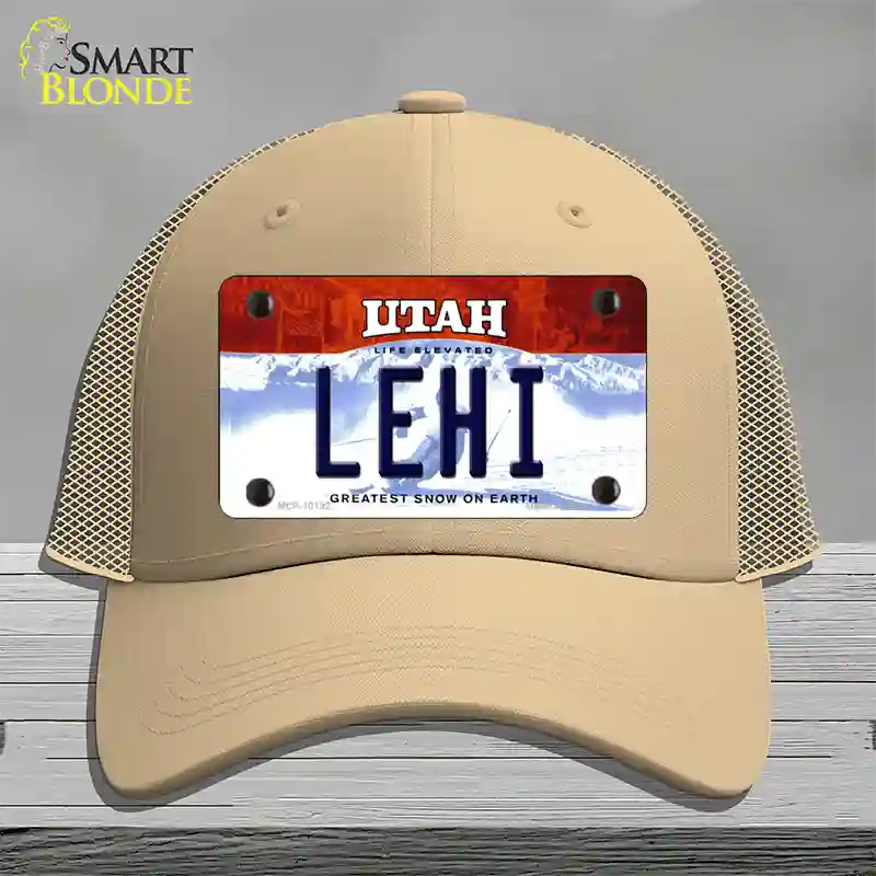 Lehi Utah Novelty License Plate Hat Mesh / Khaki