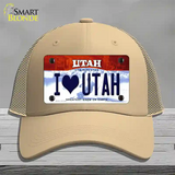 I Love Utah Novelty License Plate Hat Mesh / Khaki