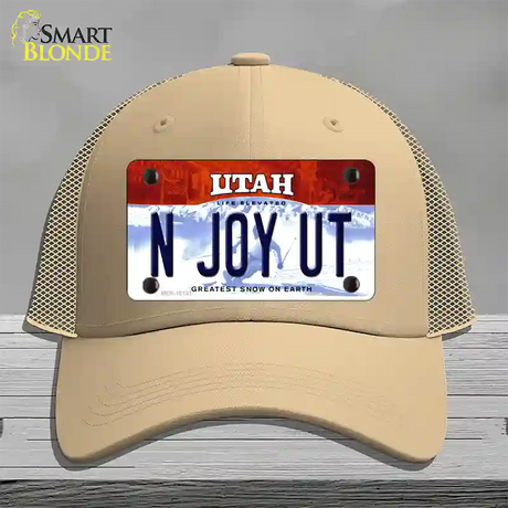 N Joy UT Utah Novelty License Plate Hat Mesh / Khaki