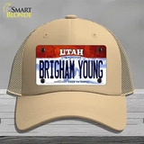 Brigham Young Utah Novelty License Plate Hat Mesh / Khaki