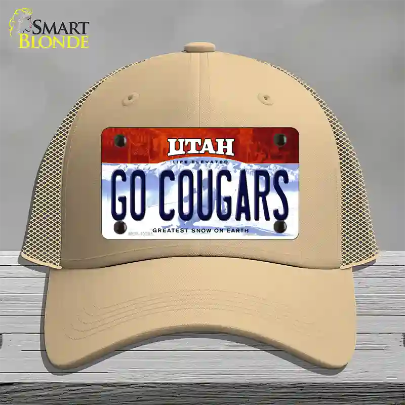 Go Cougars Utah Novelty License Plate Hat Mesh / Khaki