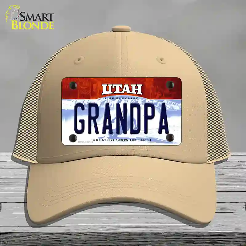 Grandpa Utah Novelty License Plate Hat Mesh / Khaki