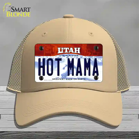 Hot Mama Utah Novelty License Plate Hat Mesh / Khaki