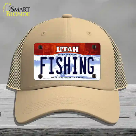 Fishing Utah Novelty License Plate Hat Mesh / Khaki