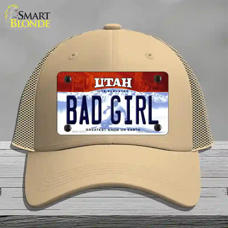 Bad Girl Utah Novelty License Plate Hat Mesh / Khaki