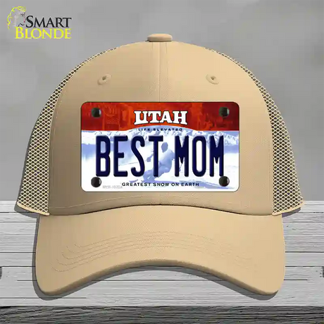 Best Mom Utah Novelty License Plate Hat Mesh / Khaki