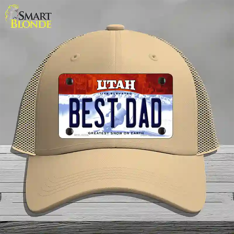 Best Dad Utah Novelty License Plate Hat Mesh / Khaki