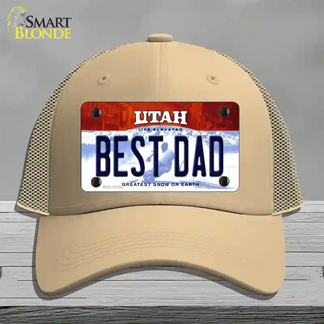 Best Dad Utah Novelty License Plate Hat Mesh / Khaki