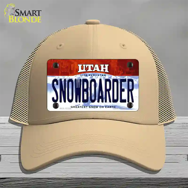 Snowboarder Utah Novelty License Plate Hat Mesh / Khaki