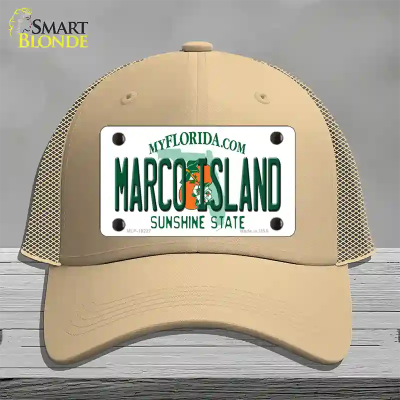 Marco Island Florida Novelty License Plate Hat Mesh / Khaki