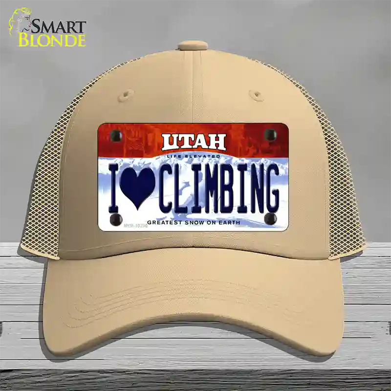 I Love Climbing Utah Novelty License Plate Hat Mesh / Khaki