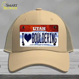 I Love Bouldering Utah Novelty License Plate Hat Mesh / Khaki