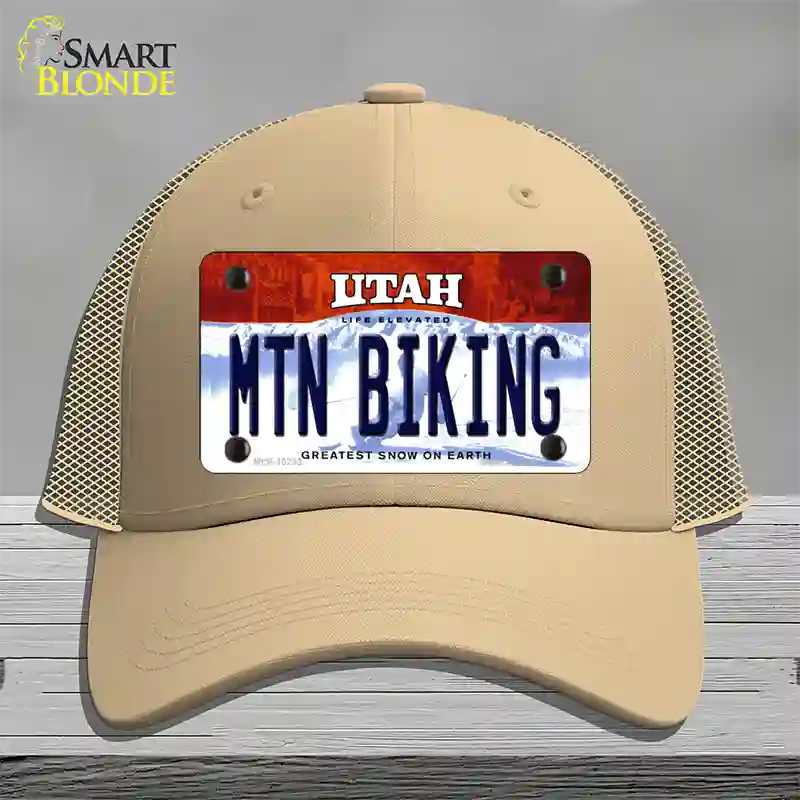 Mtn Biking Utah Novelty License Plate Hat Mesh / Khaki