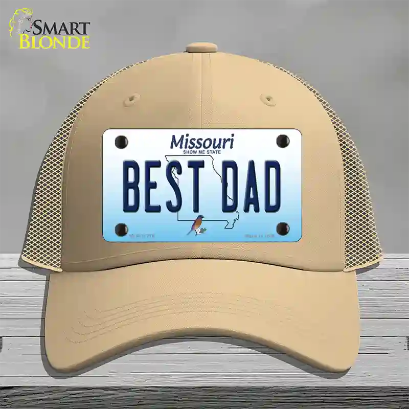 Best Dad Missouri Novelty License Plate Hat Mesh / Khaki