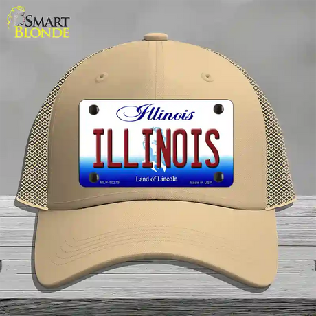 Illinois Land of Lincoln Novelty License Plate Hat Mesh / Khaki