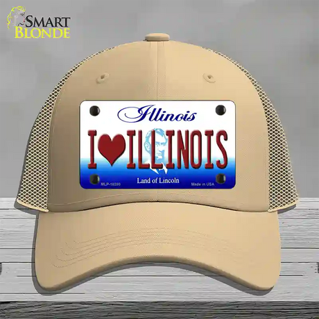 I Love Illinois Novelty License Plate Hat Mesh / Khaki