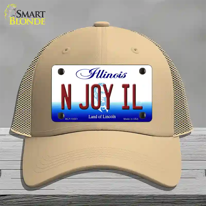 N Joy IL Illinois Novelty License Plate Hat Mesh / Khaki