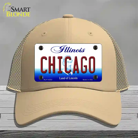 Chicago Illinois Novelty License Plate Hat Mesh / Khaki