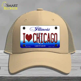 I Love Chicago Illinois Novelty License Plate Hat Mesh / Khaki