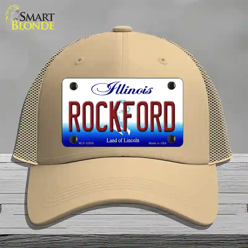 Rockford Illinois Novelty License Plate Hat Mesh / Khaki