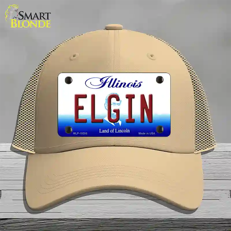 Elgin Illinois Novelty License Plate Hat Mesh / Khaki