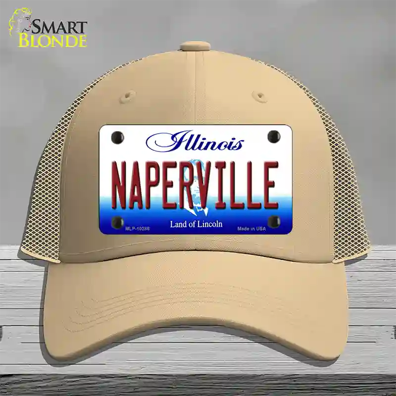 Naperville Illinois Novelty License Plate Hat Mesh / Khaki