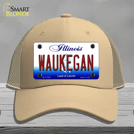 Waukegan Illinois Novelty License Plate Hat Mesh / Khaki