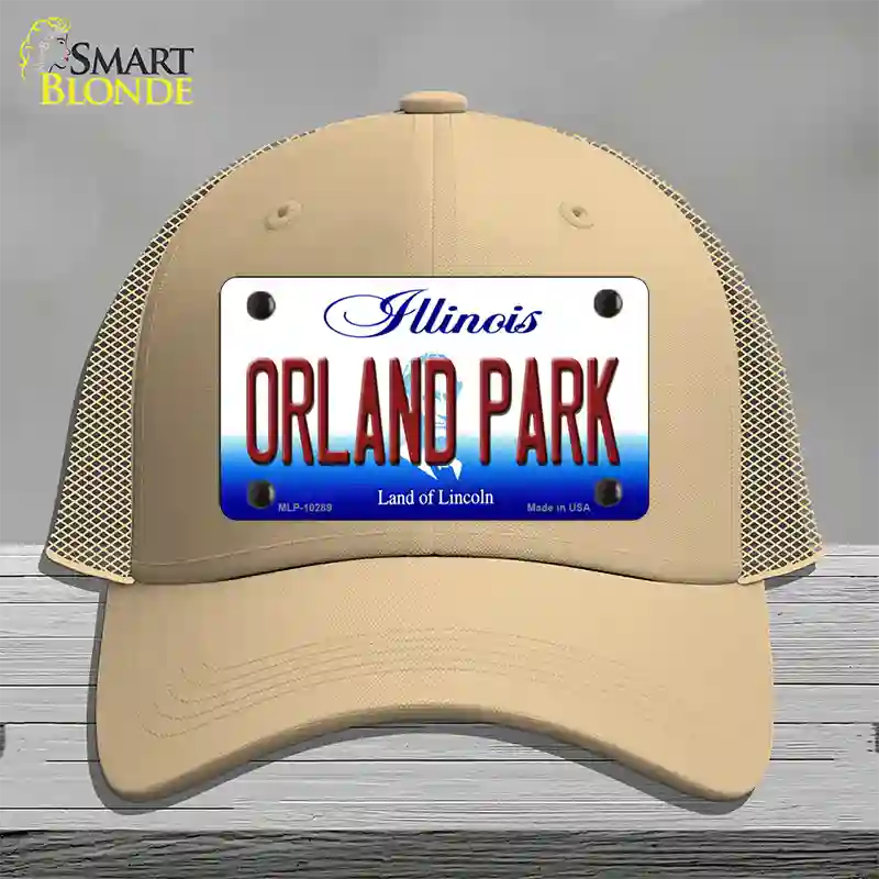 Orland Park Illinois Novelty License Plate Hat Mesh / Khaki