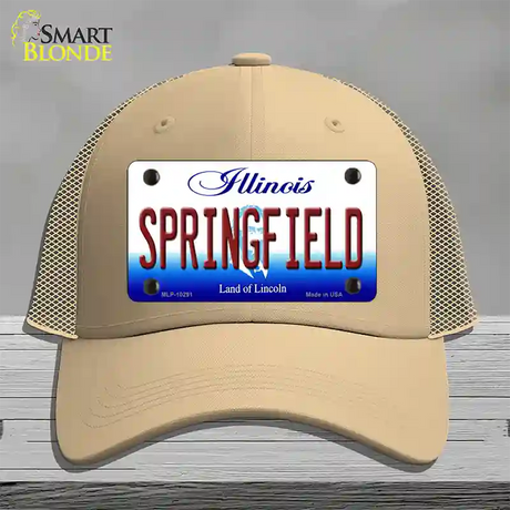 Springfield Illinois Novelty License Plate Hat Mesh / Khaki