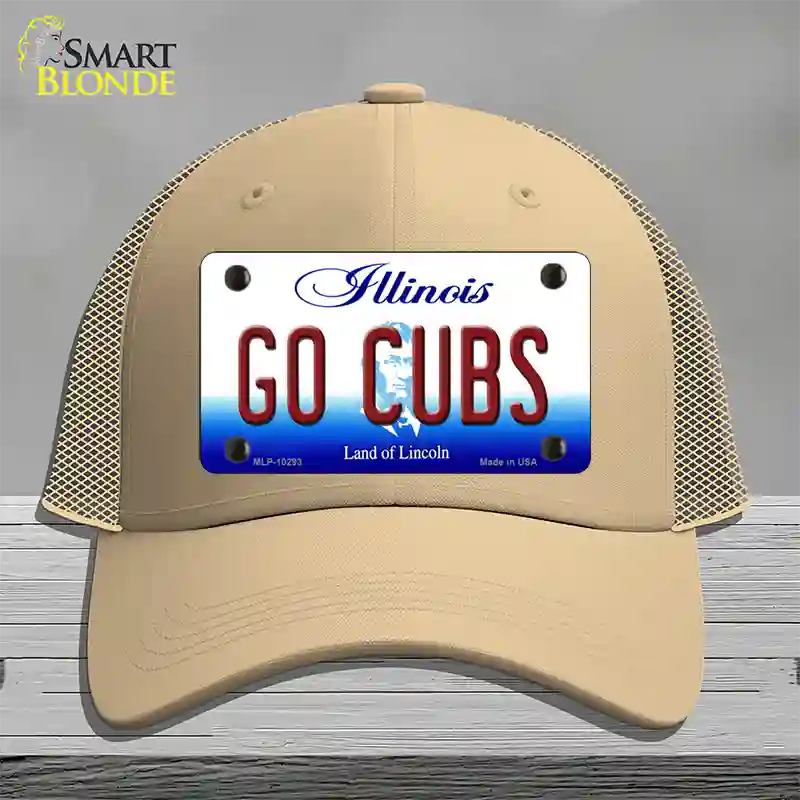 Go Cubs Illinois Novelty License Plate Hat Mesh / Khaki