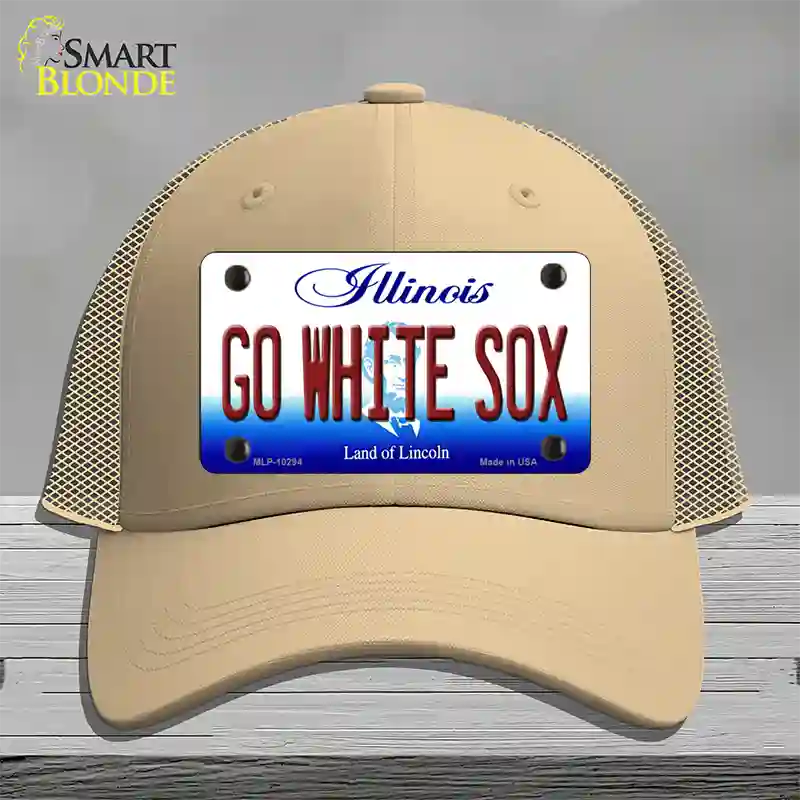 Go White Sox Illinois Novelty License Plate Hat Mesh / Khaki