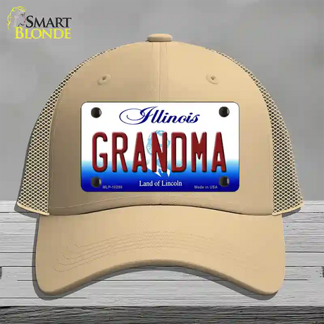 Grandma Illinois Novelty License Plate Hat Mesh / Khaki