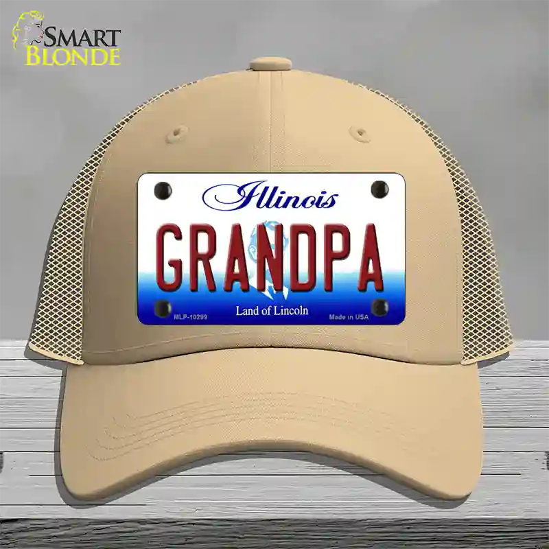 Grandpa Illinois Novelty License Plate Hat Mesh / Khaki