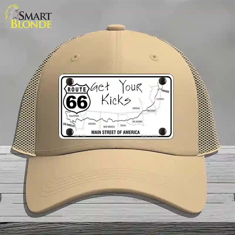 US Route 66 Map Novelty License Plate Hat Mesh / Khaki