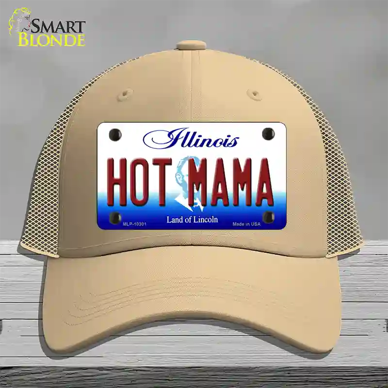 Hot Mama Illinois Novelty License Plate Hat Mesh / Khaki