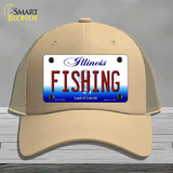 Fishing Illinois Novelty License Plate Hat Mesh / Khaki