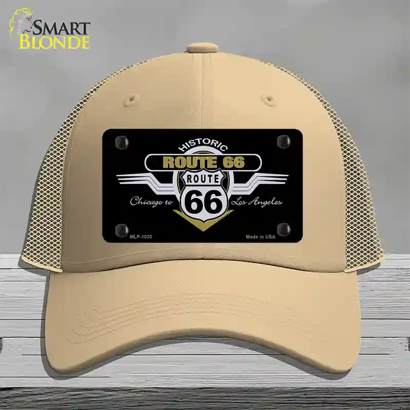 Route 66 Shield Wings Novelty License Plate Hat Mesh / Khaki