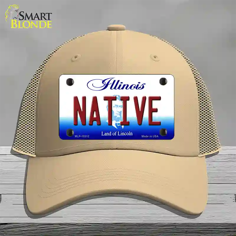 Native Illinois Novelty License Plate Hat Mesh / Khaki