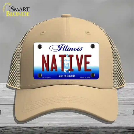 Native Illinois Novelty License Plate Hat Mesh / Khaki