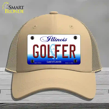 Golfer Illinois Novelty License Plate Hat Mesh / Khaki