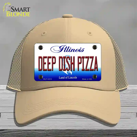 Deep Dish Pizza Illinois Novelty License Plate Hat Mesh / Khaki